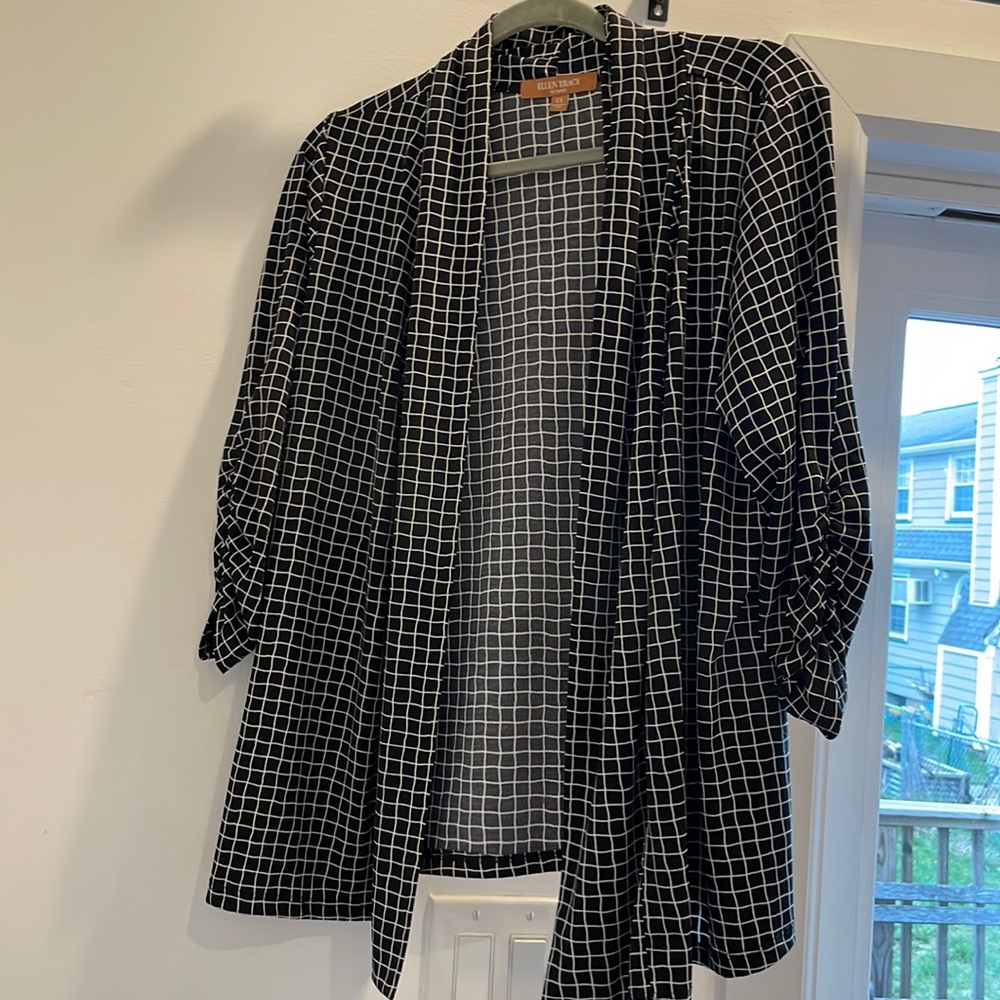 Ellen Tracy woman Jersey open checked blazer